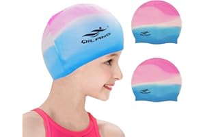 ALVILLER Swimming Caps for Kids, Elastic Silicone Swimming Hat Waterproof Swim Cap for Long Short Hair Girls Boys Kids Teens Children
