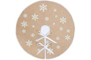 N&T NIETING Christmas Tree Skirt, 30 Inches Burlap Tree Skirt with White Snowflake Printed, Xmas Tree Base Cover Christmas Tree Mat for Holiday Party Xmas Decorations (Khaki)