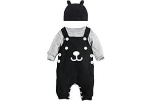 SFreeBo Baby Jungen Kleidung Winter Babykleidung Outfit Set Langarm Baumwolle Gestreiftes Top+Latzhose+Mütze Neugeborenes Babykleidung Jungen 3-18 Monate