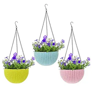 Livzing Plastic Hanging Basket With Hook Chain, Multicolour, Standard, 3 Pieces