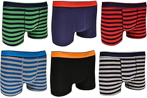 Bonjour Boxer per Ragazzi (Confezione da 6) Cotone Designer a Strisce in Vita Tronco Boxer Biancheria Intima