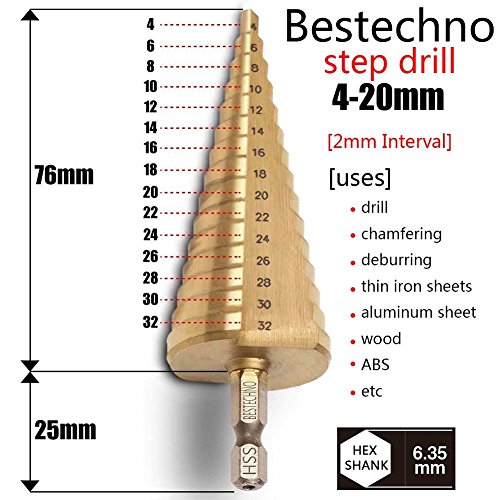 Bestechno Titan-Nitrid beschichtete Hochgeschwindigkeits stahl stufenbohrer im 4-12/4-20/4-32 mm Set - 2