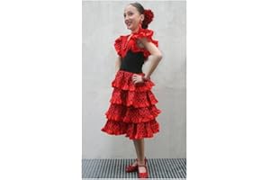 DISBACANAL Vestido andaluza cuatro volantes - Rojo, 11-13 años