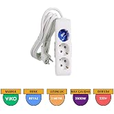 Viko Multi-Let 3l&uuml; Topraklı Kablolu &Ccedil;.K 3mt Priz, Beyaz
