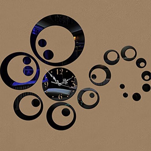 DKEyinx Circles Mirror 3D Wall Clock for Living Room, DIY Stickers Decals, Modern Home Decors - Black