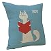 Vanki cute animal serial Cotton Linen Square Decorative Throw Pillow Case Cushion Cover 18 x 18 inches , lovely cat read book pattern