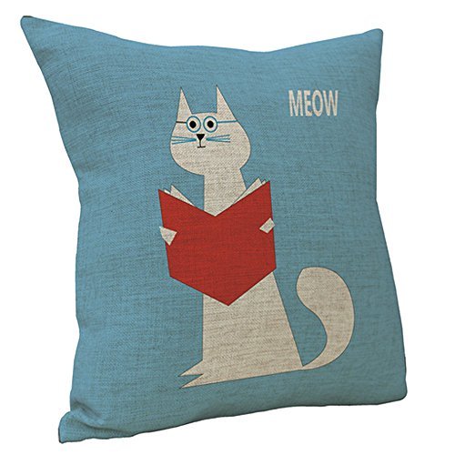 Vanki cute animal serial Cotton Linen Square Decorative Throw Pillow Case Cushion Cover 18 x 18 inches , lovely cat read book pattern