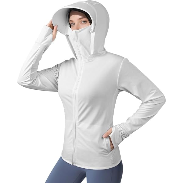 MASKERT Giacca Donna Con Cappuccio UPF 50+ – Protezione Solare, Leggera, Traspirante – Cerniera Intera, Fori Pollice, 4 Tasche – Ideale Per Trekking E Outdoor
