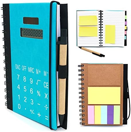 Bonniee Multifunction Back to School Stationery Book PU Leather Wirebound Notebook with Solar Calculator and Restickable Memos 7inchs(7inch x 5inch x 3/4inch) Personal Organiser