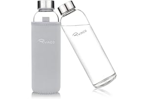 Ryaco Bouteille d'eau en verre borosilicate 550750/1000 ml sans BPA, anti-fuite, idéale pour l'école, la maison, le bureau, les voyages, le sport, le yoga, la gym