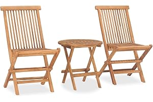 vidaXL 3 Piece Folding Outdoor Dining Set - Solid, Seasoned and Kiln-Dried Teak Hardwood - Water Resistant - Fine Sanded Finish - Round Table & Folding Chairs