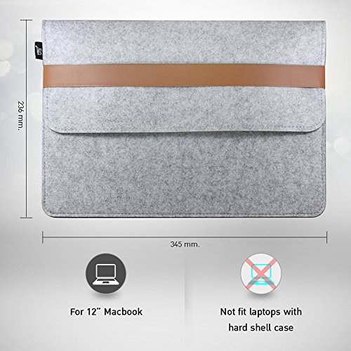 12 Zoll MacBook Hülle, Natur® 12″ Filz Sleeve Hülle Ultrabook Laptop Tasche aus PU Leder Laptop Schutz Hülle mit Zusatzfächern und extra Beutel – Braun/ Schwarzer PU Verschluss - 2