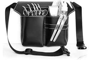 PEALOVCOM Bolsa para Tijeras de Peluquería de Cuero de PU Bolso para Herramientas de Peliquería Profesional con Bolsillas Riñonera de Peluquería Portátil y Ajustable para Tijeras Peines y Clips