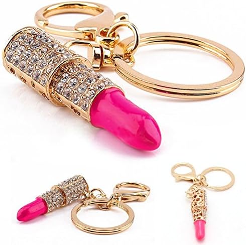 Naisicatar Crystal Rhinestone Lipstick Keyring Charm Pendant Bag Purse Car Key Chain Gift