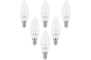 ‎LINKIND Linkind E14 Kerzenlampen 7W, 60 Watt ersetzt, 806lm 2700K Warmweißes Licht E14 LED Lampe, nicht Dimmbar B35/C35 Kerze Birne, 220-240V, 6 Stück
