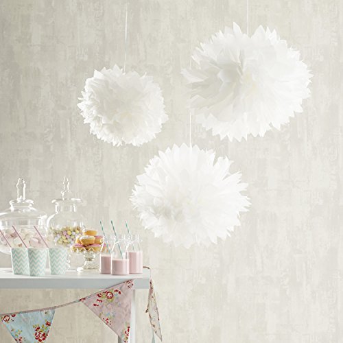 9er Set Seidenpapier PomPoms weiß rosa crème Hochzeit Party Deko Lights4fun - 4