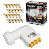  HB-DIGITAL Opticum - Set de LNB monobloque (0,1 dB, LNC Directo, 2 satélites, Astra 19,2°, Hotbird 13°, Full HD TV, 3D Ultra HD 4K, boquillas de Goma, Conector F Dorado)