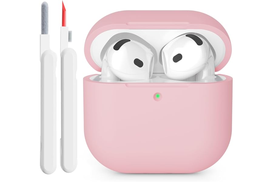 KOKOKA Silicone Case Compatible with Airpods 4 2024 Case Cover, Front LED Visible, Soft Silicone Full Body Protective Shockproof Case for AirPods 4th Generation with Cleaner kit, Pink