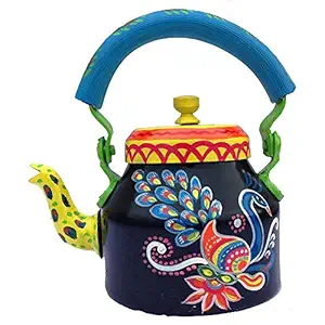 iHandikart Aluminium Decorative Handpainted Peacock 1 L Tea Kettle (Multicolour, 22 cm)