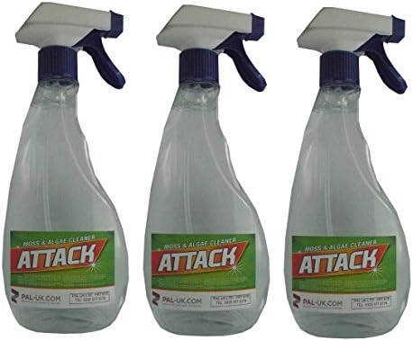 Attack - 3 x 500ml Moss, Mould and Algae Remover Cleaner - Kitchens, Bathrooms, Windowsills, Taps, Showers, Baths, Sinks, Floors, Pipe Connections - Removes Unsightly Black Stains Elimitating Any Health Hazard - Pressure Washer Safe