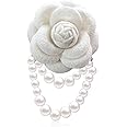 PALAY® Camellia Flower Brooch for Women, Fabric Floral Pearl Tassel Brooch Pin, Corsage Jewelry Brooches for Women Shirt Blazer Clothing Accessories Party Wedding Gift