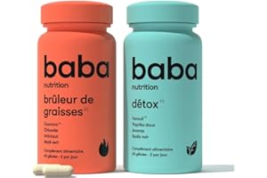 Baba Nutrition - Detox & Brûleur – Complément Alimentaire Minceur Naturelles à Base de Plantes – 2 x 60 Gélules – Cures 1 Mois - Bruleur de Graisse Puissant & Détoxification Complète