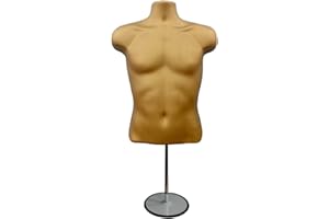 Display Guru Male Hanging Mannequin Half Body Form 3 Quarter Shop Bust Display With Round Stand (Gold)