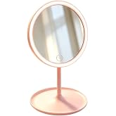 LED Işıklı Makyaj Aynası, 3 Farklı Işık Modu, 360 Derece D&ouml;nd&uuml;r&uuml;lebilir, Dokunmatik Tuşlu (Oval Pembe)