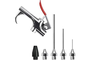 KLYNGTSK Zestaw pistoletu do przedmuchiwania sprężarki powietrza, wysokie ciśnienie, regulowany przepływ powietrza, 3 dysze przedłużające, dysza silikonowa, NPT 1/10.2 cm, srebrno-czerwono-czarny