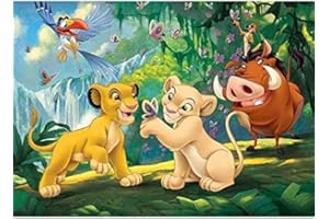 BETTER SELECTION 5D Diamond Painting Kit, Diamante Pittura, Lino Kind Simba Nala Pumbaa Tondo in Acrilico per Ricamo a Punto Croce Arte Artigianale su Tela per Decorazione da Parete per Adulti e Bambini 30x40 cm