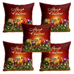 DreamVio Jute Exclusive Merry Christmas Decorative Throw/Pillow Covers, Cushion Covers for Gifting, Living Room, Bed Room, Sofa,Chairs Pack/Set of 5 (Multicolour, Size 12 x 12 Inches)