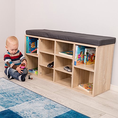TecTake Schuhschrank Schuhregal mit Sitzkissen | 103,5 x 48 x 30 cm | Eiche - 3