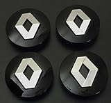 Envío en 24 horas. x4 57 mm Alloy ruedas Buje Center tapas Renault Negro/Chrome Logo Juego cuatro
