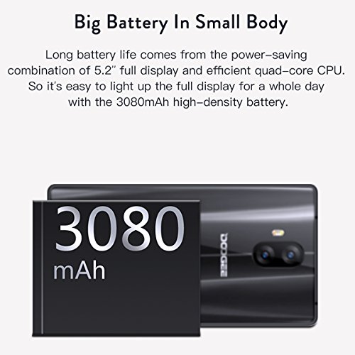 Smartphone Ohne Vertrag, DOOGEE MIX Lite 4G Dual SIM Handy Android 7.0 mit Fingerabdrucksensor, 5.2 Zoll HD IPS Display, 2GB RAM 16GB ROM, MT6737 Quad Core Prozessor, Dual 13 MP Hauptkamera - Schwarz