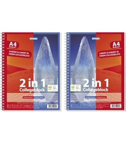 STYLEX 40033 Carnet De Notes Duo Quadrillé 50/30 Feuilles A5