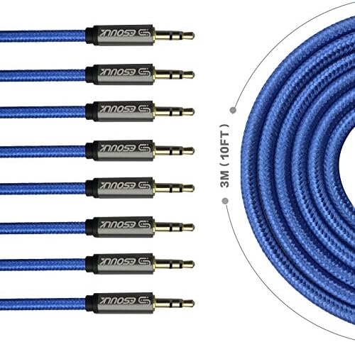 Tangle-Free Male to Male 3.5mm Auxiliary Cable [10ft] Gold Plated Connectors for Apple, Android Smartphones,Tablet,MP3 Players and more (Blue [4-Pack])