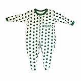 White Babygro With Green Shamrock Print & Green Trim