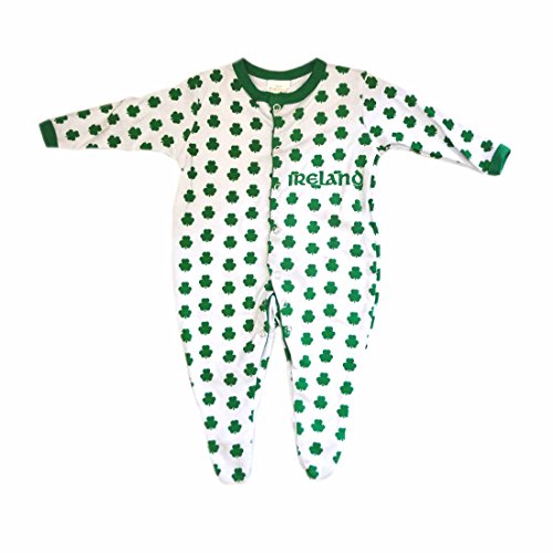 White Babygrow with Green Shamrock Print & Green Trim