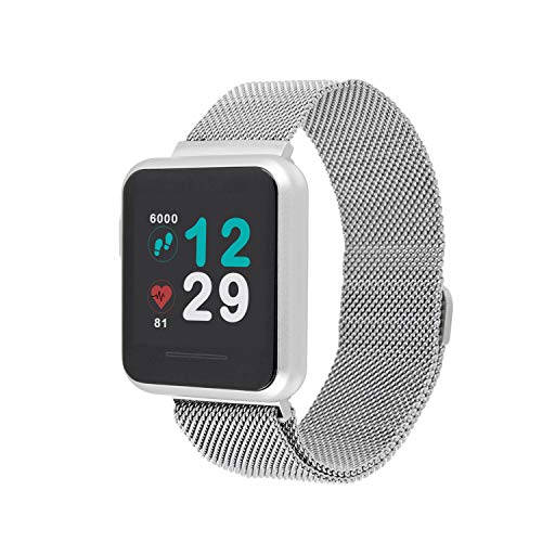 X-WATCH 54043 Keto Sun Reflectt Smart Watch, Monitor de Fitness, pulsómetro, IP68, Resistente al Agua, batería hasta 20 días, Android e iOS, Color Plateado