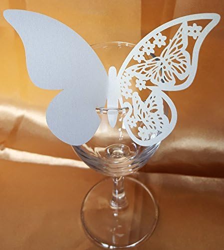 DIKETE 50PCS White Butterfly Table Name Place Cards Cut Carved Mark Blank Card Postcard for Wedding Christmas Champagne Glass Guest Engagement Birthday Banquet Party Decoration Favor