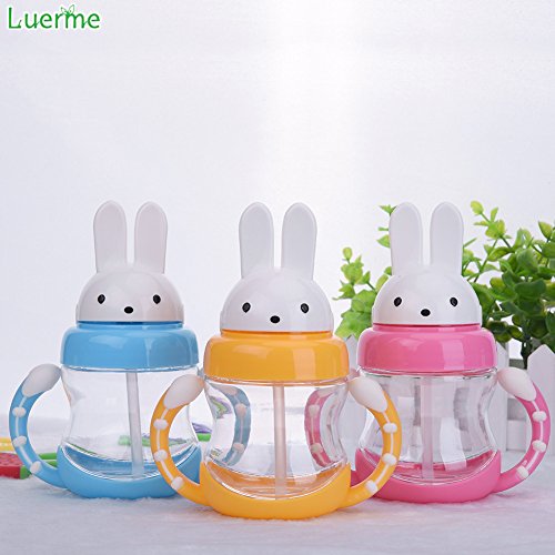 luerme 240 ml Flip Cartoon Kaninchen Gap Babys Kids Kinder Trinkbecher Stroh Sippy Flasche mit Antirutsch-Griffen - 9