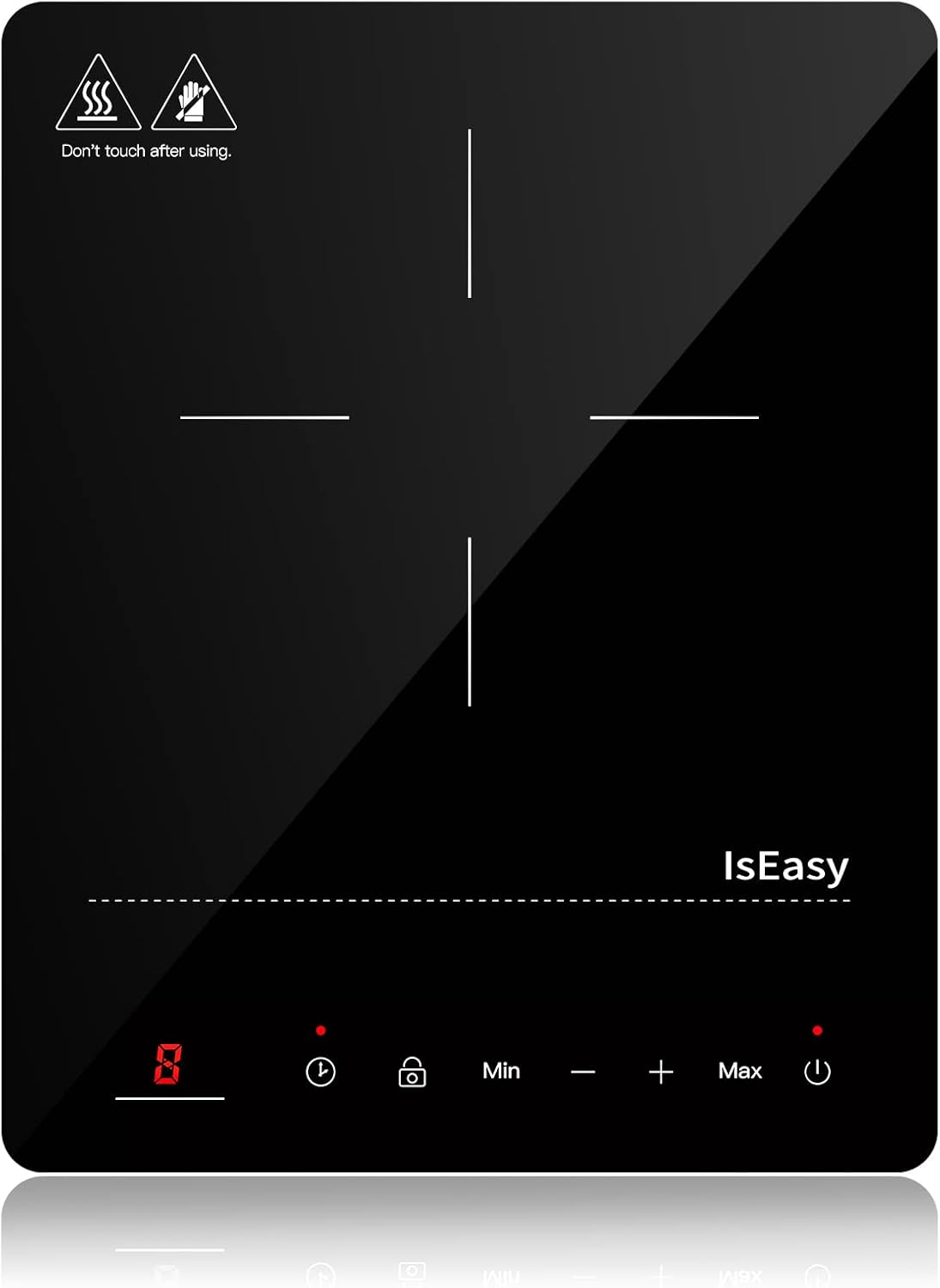 IsEasy Single Induction Cooker 2100W Portable Induction Hob with Slim Black Crystal Panel Body, 9 Power Levels, Max & Min Function, 8-hours Timer, Safety Lock