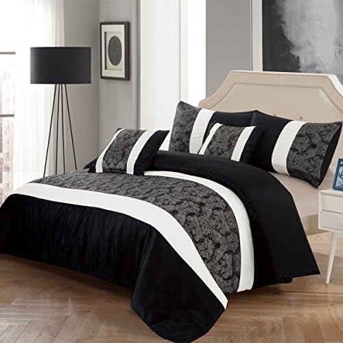 Just Supreme Bedding Opulence Faux Silk &amp; Jacquard 3PC 220GSM Duvet Set with Duvet/Quilted Cover T-300 Special for Christmas and Valentine + 2 Pillow Shams (Double ( 200 x 200 CM ), Black + Grey)