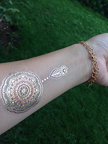 XL FARBIGE BUNTE METALLIC TATTOO SC02 06 FLASH TATTOO MANDALA ELEFANTEN Henna Design Gold Rosa Blau Lila Blumen Tattoo Kleber- XL Bogen - 5