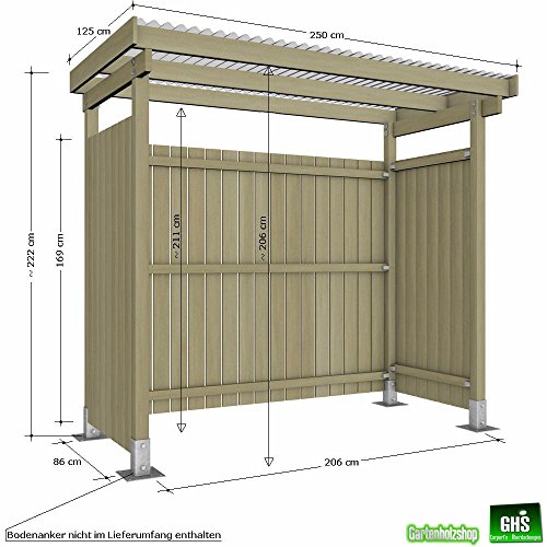 Unterstand 2,50×1,25 mit 3-seitger Bekleidung - 5