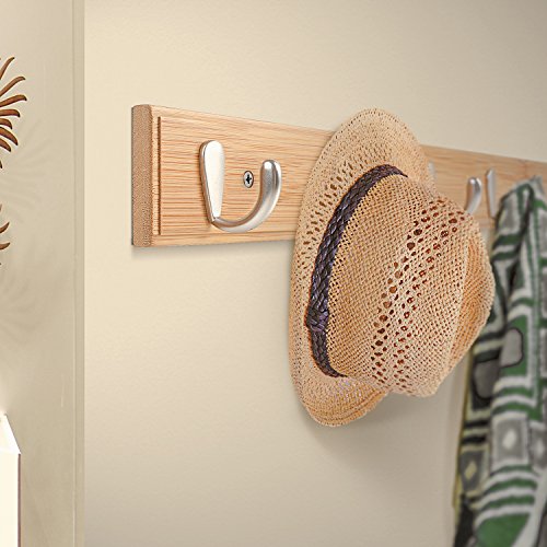 HOMFA Hakenleiste Wandgarderobe Kleiderhaken Wandhaken Mantelhaken Bambus Handtuchhalter Mehrzweckhaken Garderobenhaken mit 7 Haken im Flur, Diele, Wohnzimmer, 87x6x5cm - 6