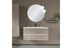 INBAGNO Mobile bagno moderno sospeso 100 cm, serie Master 2 cassetti, completo di lavabo e specchio Garanzia 5 anni (Grigio Cemento)