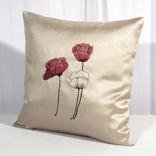 SALE - Zauberhafter Kissenbezug " MOHNBLÜTEN - TRAUM " - Kissenhülle 40 x 40 - in champagner beige mit dekorativen Mohnblüten in rot - edel schimmernd - aus dieser Serie erhalten Sie im KAMACA-SHOP : Tischdecke Läufer Kissenbezug und Ösenschal - so können Sie Ihren kompletten Wohnraum verzaubern