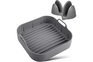 YEMMAR 21CM Molde Silicona Freidora de Aire Accesorios Freidoras de Aire ninja 5,5L 4,7L Cecotec 6L, 5,5L Bandeja Moldes para Air Fryer Recipientes Cuadrado Cesta Accesorios para Freidora sin Aceite