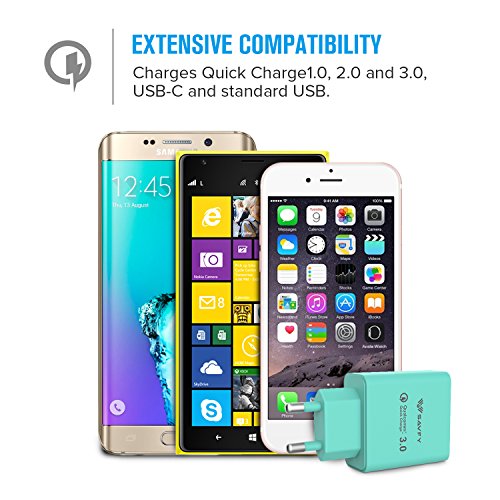 SAVFY USB Schnellladegerät [Qualcomm Quick Charge 3.0] 18W mit Mikro USB Schnellladekabel Highspeed USB Ladegerät für Smartphones & Tablets und andere USB ladende Geräte Mintblau - 5